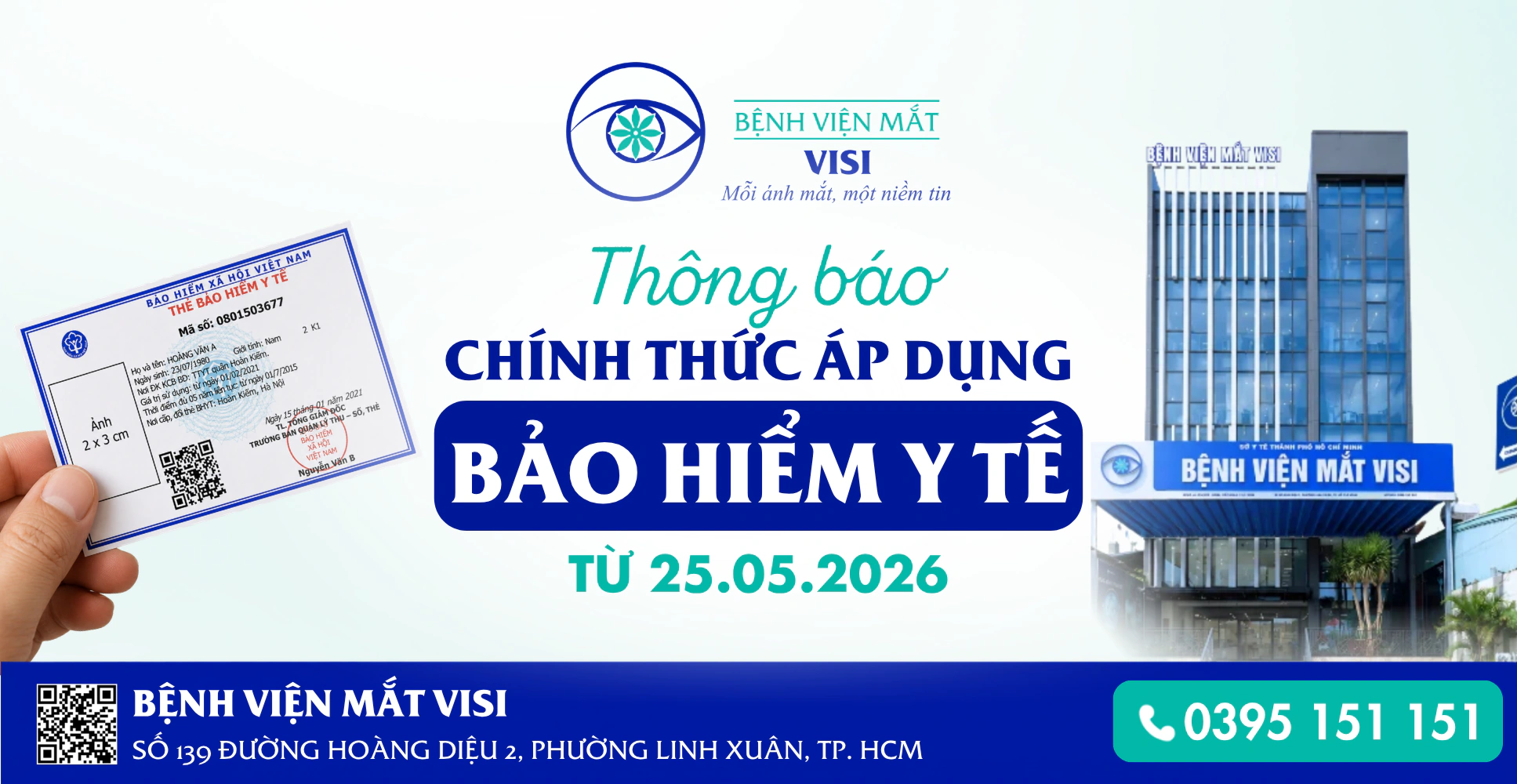 Bệnh viện Mắt VISI chính thức triển khai khám và điều trị bằng Bảo hiểm Y tế (BHYT), góp phần giúp người dân dễ dàng tiếp cận dịch vụ nhãn khoa chất lượng, giảm gánh nặng chi phí và chủ động hơn trong chăm sóc thị lực.